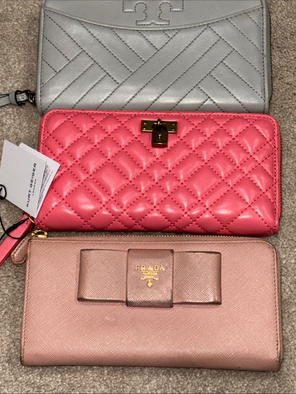Pick 1: Prada, Quilted Kurt Geiger Quilted, OR Quilted Tory Leather Zip Wallet